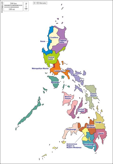 フィリピン 無料地図 無料の空の地図 無料のアウトラインマップ 無料のベースマップ 輪郭 地域 名前 色 白い