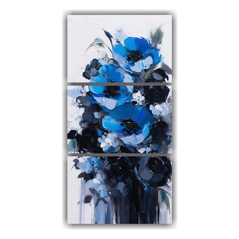 Pintura De Flores En Colores Negro Y Azul En Lienzo DecoCuadros