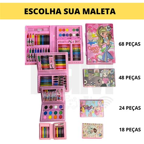 Estojo Maleta de Pintura Infantil Kit pintura 98 peças Canetinhas Giz