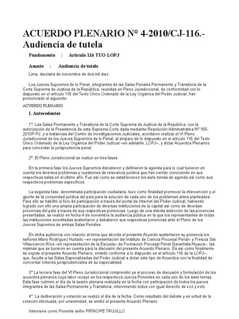 Acuerdo Plenario Tutela De Derechos Pdf Ley Procesal Derecho Penal