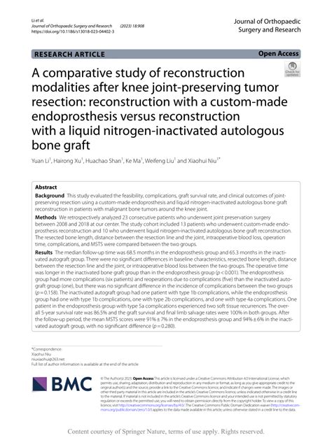 PDF A Comparative Study Of Reconstruction Modalities After Knee Joint