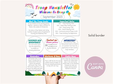 Troop Newsletter Template Girl Scout Newsletter Cub Scout Etsy