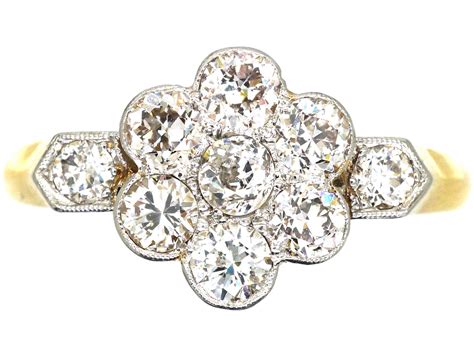 Edwardian Ct Gold Platinum Diamond Cluster Ring With Diamond Set