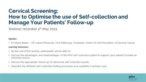 Cervical Screening How To Optimise The Use Of Self Collection And