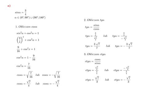 Oblicz Pozosta E Funkcje Trygonometryczne Sin Cos Tg Ctg Do Ka Dego