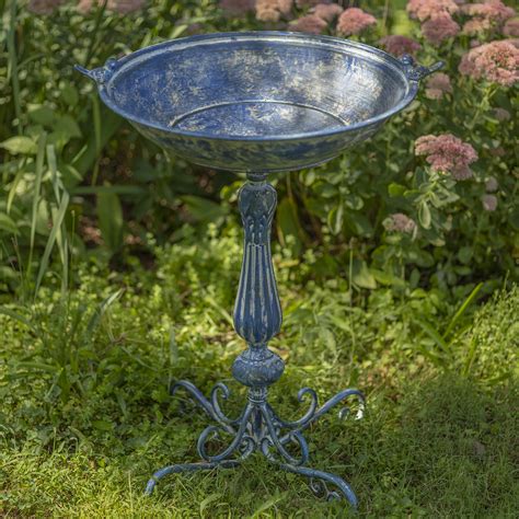 Zaer Ltd Ornate Pedestal Style Birdbath With Cast Iron Birds On Rim