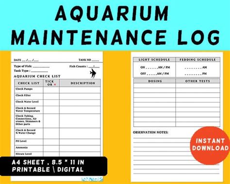 Aquarium Maintenance Log Checklist For Marine Fresh Tank Etsy