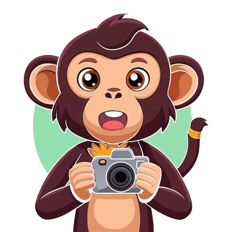 Um macaco segurando uma ilustração vetorial de câmera Vetor Premium