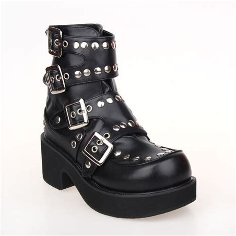 Schwarz Gothic Goth Punk Metal Rock NIETEN Damen Schuhe Stiefel