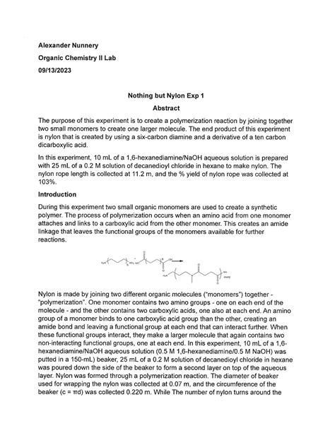 Ochem Exp Lab Report Chem Studocu