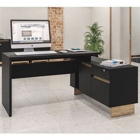 Mesa Para Escritório Home Office Em L Los Angeles 1 Porta 2 Gavetas P01