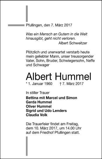 Traueranzeigen Von Albert Hummel Trauer Gea De