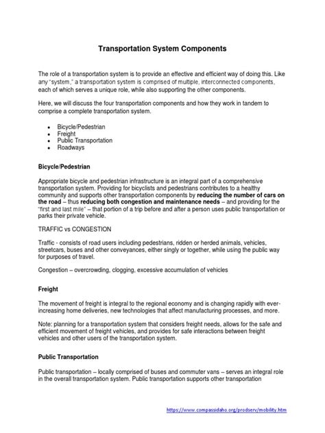 Transportation System Components Pdf Traffic Transport