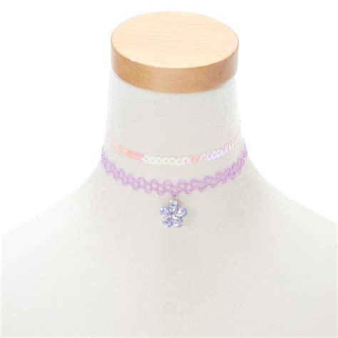 Claires Club Sequin Flower Choker Necklaces 2 Pack Claires Us