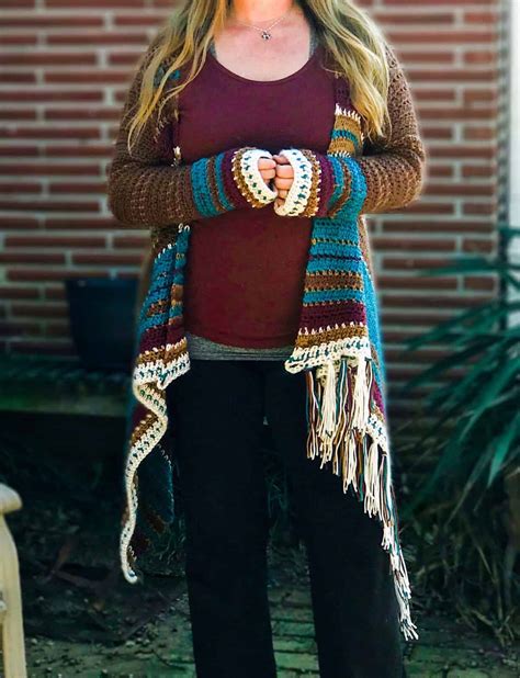 Navajo Inspired Blanket Cardigan Free Crochet Pattern Beginner Friendly Stardust Gold Crochet