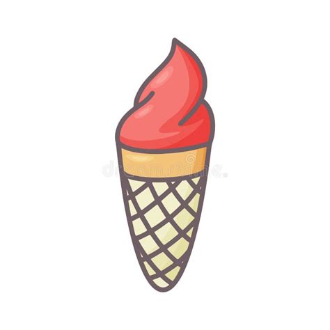 Ice Cream In Waffle Cup Doodle Style Isolated Vector Illustration Stock