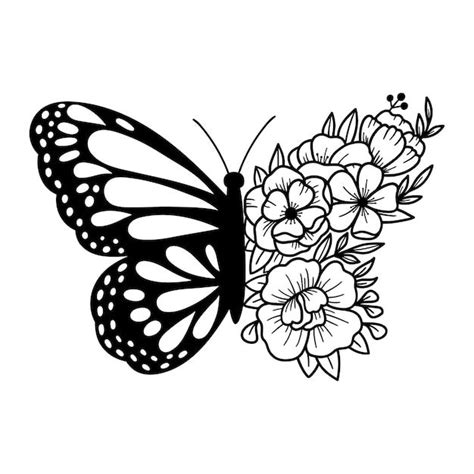 Premium Vector Floral Butterfly Flowers And Butterfly Outline Drawing