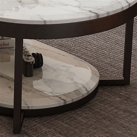 Tiered Modern Marble Coffee Table With Shelf Metal Frame