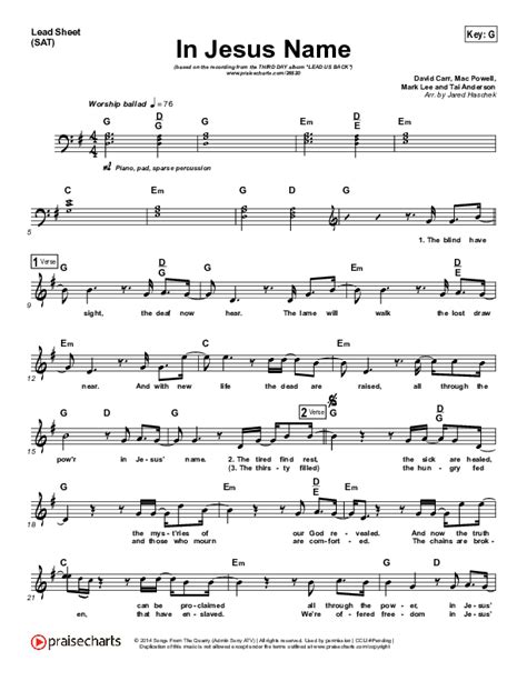 In Jesus Name Sheet Music Pdf Third Day Praisecharts