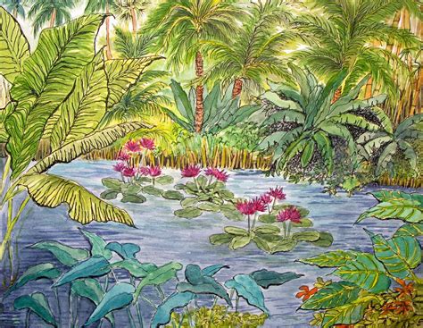 Pond In Luang Prabang Laos Painting By Bonnie Sue Schwartz Fine Art