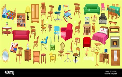 Furniture vector illustration set. Cartoon flat furnishings design with ...