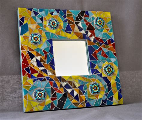 Colorful Mosaic Mirror With Stained Glass And Beads