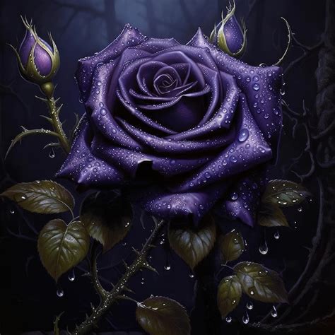 Premium Ai Image Beautiful Gothic Purple Rose With Rose Buds