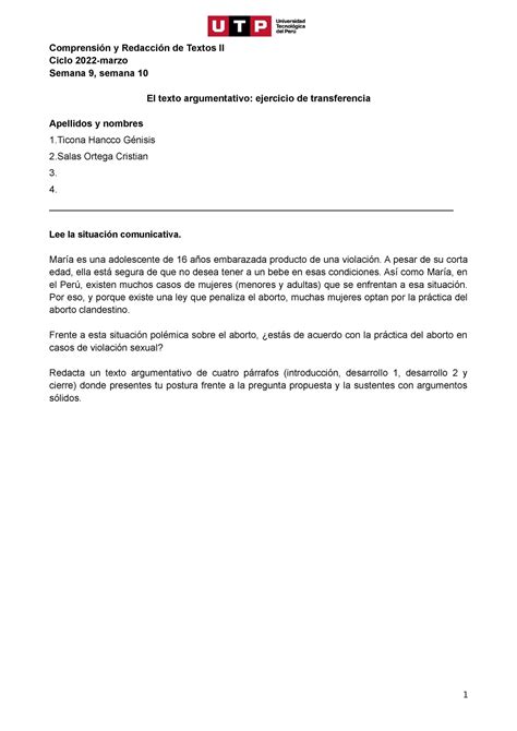 S Y S Ejercicio De Transferencia El Texto Argumentativo Formato