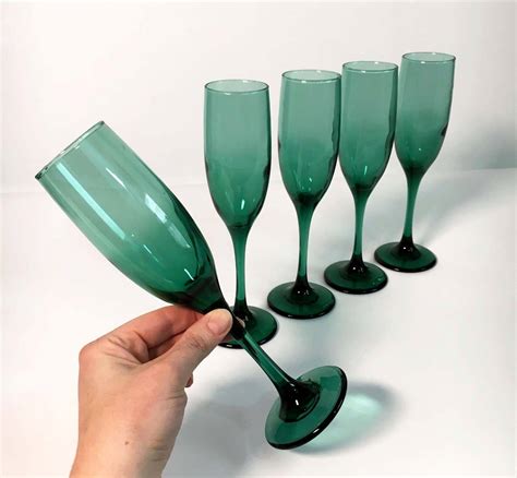 Vintage Green Libbey Champagne Or Wine Glasses Vintage Set Of 4 Juniper Wine Or Champagne