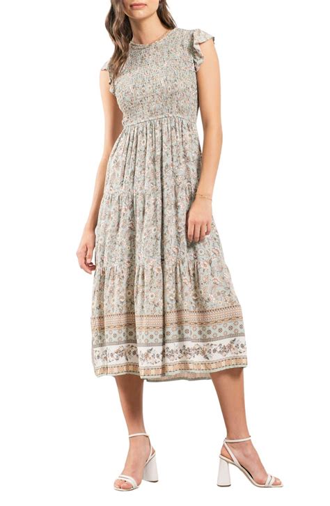 Blu Pepper Floral Border Print Maxi Dress In Natural Lyst