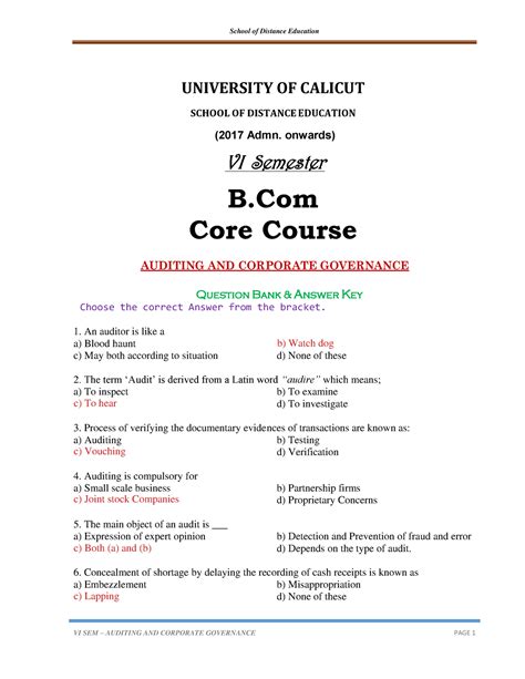 Auditing And Corporate Governance Mcq Vi Semauditing And Corporate