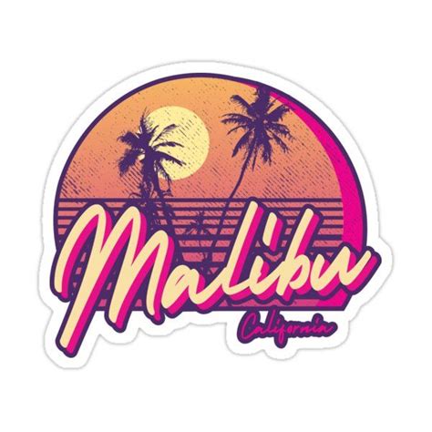 Retro Malibu California Sunset Beach Graphic Sticker For Sale By Si