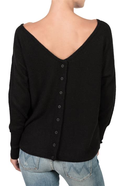 Subtle luxury V Back Button Down Sweater Black in Black | Lyst