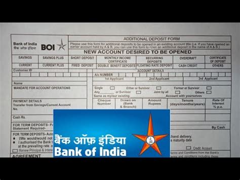 Bank Of India Fixed Deposit Form Fill Up Youtube