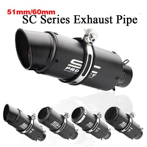 51mm 60mm Inlet Universal Motorcycle Exhaust Pipe Muffler Sc Project Exhaust Mufflers Universal