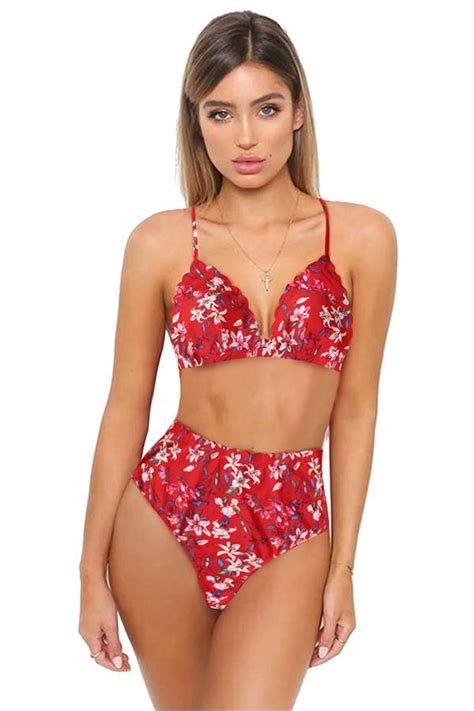 High Waisted Bikini Set With Cute Floral Printed Design