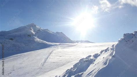 Skiing On Winter Ski Resort In The Austrian Alps Hintertuxer Glacier