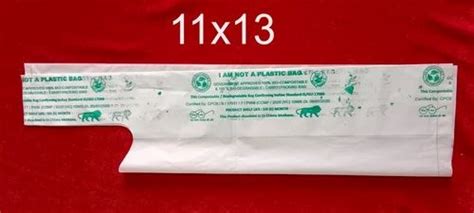 W Cut Printed White Biodegradable Corn Starch Bag Size In Inches