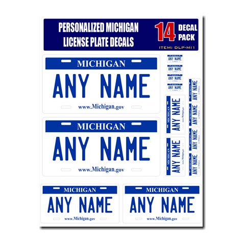 Personalized Michigan License Plate Decals - Stickers Version 1