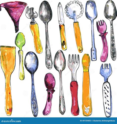 Set Of Kitchen Utensil Stock Vector Illustration Of Graphic