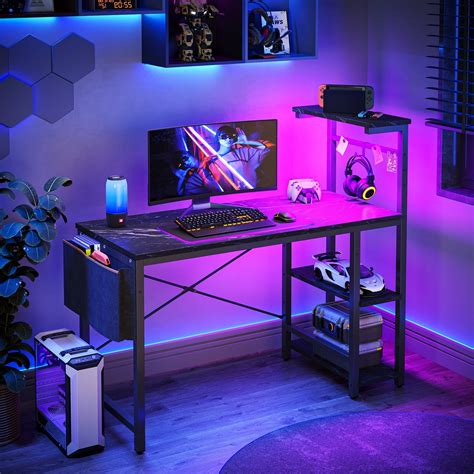 Bestier Reversible Inch Computer Desk With Led Lights Gaming Desk