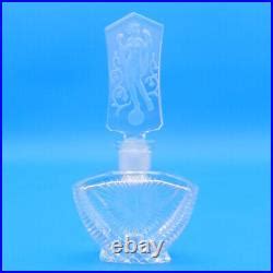 Vintage Perfume ART DECO NUDE INTAGLIO Cut Crystal Bottle Signed Czech