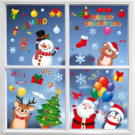 146pcs Christmas Santa Window Clings9 Sheets Blue Christmas Window