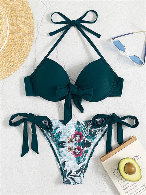 Shein Swim Vcay Conjunto De Bikini Con Estampado Tropical Parte