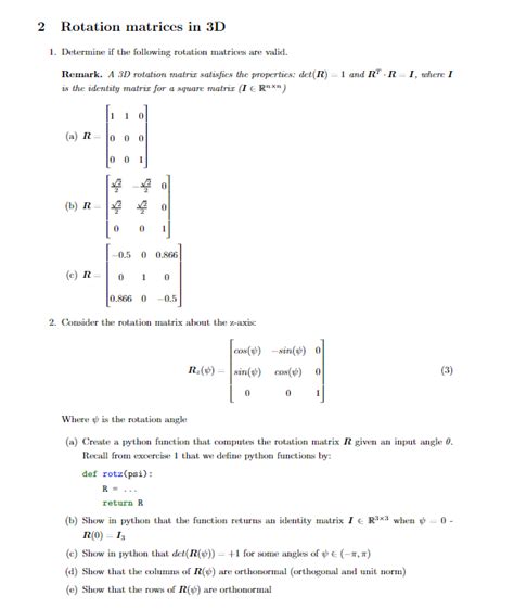 Solved 1 Determine If The Following Rotation Matrices Are