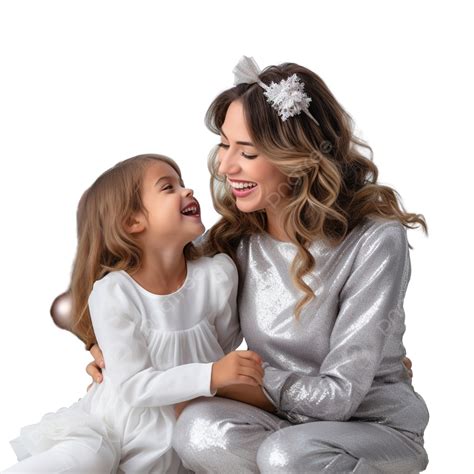 Portrait Of Happy Smiling Little Girl With Mother Sitting Near