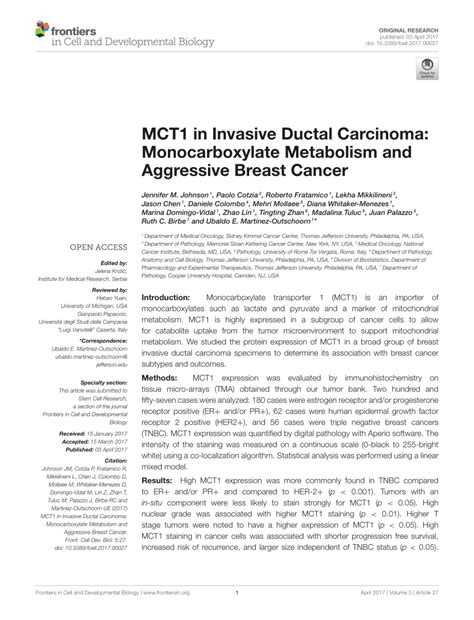 Pdf Mct In Invasive Ductal Carcinoma Monocarboxylate Metabolism And