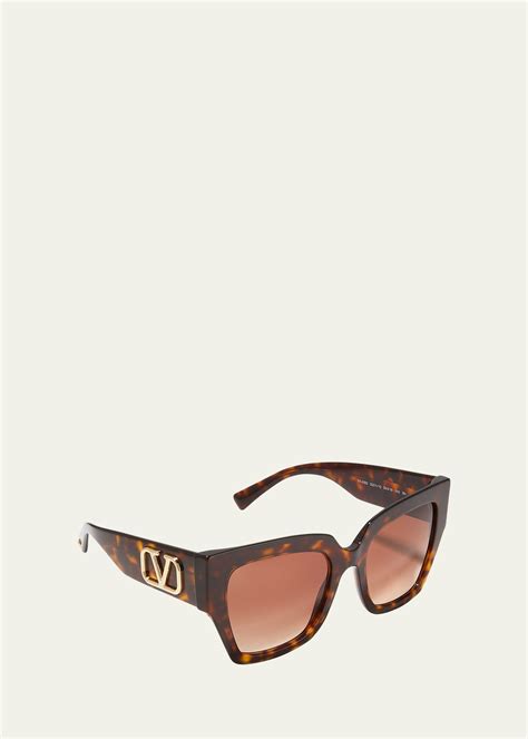 Valentino Vlogo Square Acetate Sunglasses In Trans Mat Grey Modesens