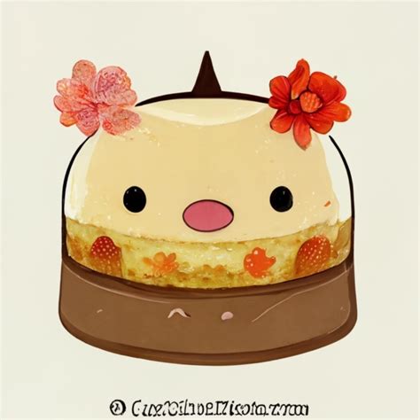 Anthropomorphic Kawaii Flan Pudding With A Flowery Hat Midjourney