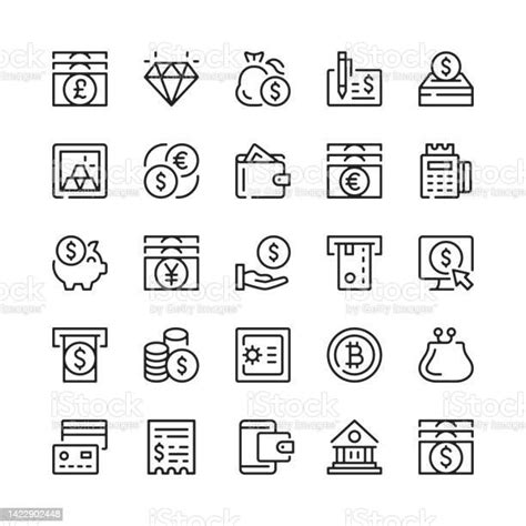 Money Line Icons Outline Symbols Vector Line Icons Set Stock